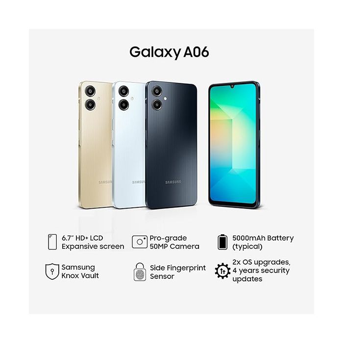 Samsung Galaxy A06 64GB+4GB 50MP Camera 6.7" 90Hz MTK Helio G85 (12nm) 5000mAh 25W Type-C Charge Android 14  Side Fingerprint Unlock phone Smart Phone