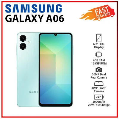 Samsung Galaxy A06 64GB+4GB 50MP Camera 6.7" 90Hz MTK Helio G85 (12nm) 5000mAh 25W Type-C Charge Android 14  Side Fingerprint Unlock phone Smart Phone