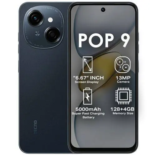 [NEW ARRIVAL]Tecno POP 9 6.6" 128 GB Storage + 3RAM 120Hz Hole Screen Dual Speakers IP54 Waterproof  - Android 14 13MP Camera Dual sim 5000mAh-Smartphones