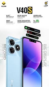 VILLAON V40s 6.52" HD+ Waterdrop FullScreen display 32GB+4GB (3+1GB ) ROM- 4000mAh Battery capacity 8MP Main camera 5.0MP Selfie 4G LTE-Dual sim Android 13 -GO Edition Fingerprint unlock SMART PHONES