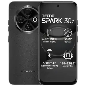 New Arrival TECNO SPARK 30C 128GB +8(4+4)GB 120Hz 6.6" Dynamic Port 50MP Stereo Dual Speakers 5000mAh 18W Type-C Dual SIM 4G Smart Phones Side Fingerprint