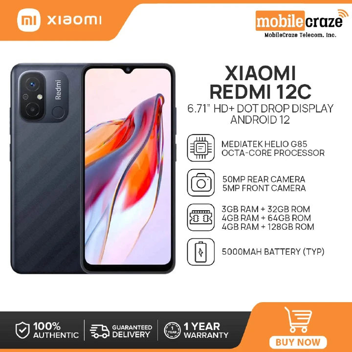 Brand NEW Xiaomi Redmi 12C 128GB ROM + 6GB RAM 6.71" DISPLAY 5000mAh Battery CAPACITY Dual Sim 50MP Main camera 5 MP SELFIE  Android 12 smart phones