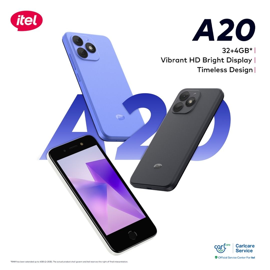 Itel A20, 5 Inch Vibrant HD Bright Display,32GB Storage+4(2+2)GB RAM, 2400mAh battery capacity 5MP MAIN Camera Front Fingerprint and face unlock undroid Smartphones