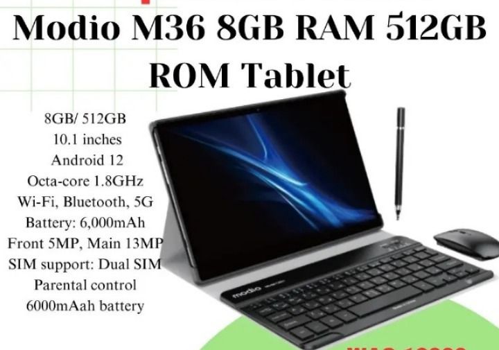 [NEW ARRIVAL] Modio M36 RAM: 8GB 512GB ROM  10.1 inches   IPS LCD   Quad-Core  6,000mAh  Front 5MP, Main 13MP  Dual SIM Android TABLETS