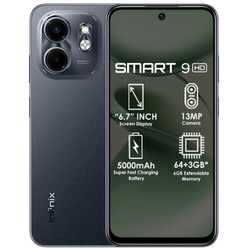 Infinix Smart 9 HD, DISPLAY 6.7" LCD , 128GB + 8GB RAM( 4 +4 GM EXTENDED) Dual SIM, 13 MP MAIN CAMERA 8MP SELFIE 5000mAh BATTERY CAPACITY ANDROID 14 PHONE SMARTPHONE