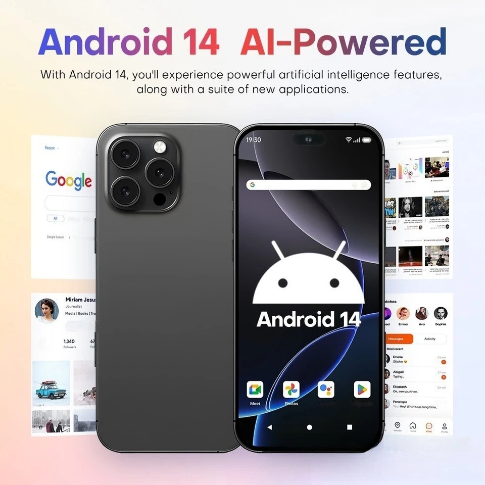 i16 Pro Max Android 14 smartphone 128gb Rom + 6gb Ram 6.6 inches ips screen display 5000mAh battery capacity QUADCORE Processor 13mp dual main camera+ 5 mp selfie android smartphone