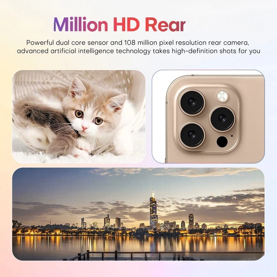 i16 Pro Max Android 14 smartphone 128gb Rom + 6gb Ram 6.6 inches ips screen display 5000mAh battery capacity QUADCORE Processor 13mp dual main camera+ 5 mp selfie android smartphone