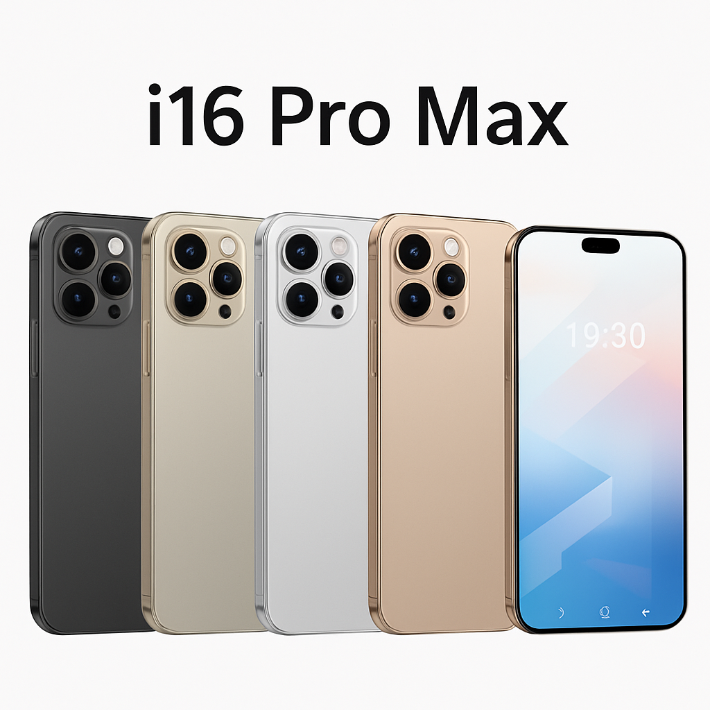 i16 Pro Max Android 14 smartphone 128gb Rom + 6gb Ram 6.6 inches ips screen display 5000mAh battery capacity QUADCORE Processor 13mp dual main camera+ 5 mp selfie android smartphone