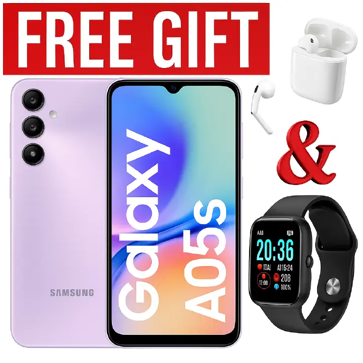 LIMITED DISCOUNT !!!! BRAND NEW Samsung Galaxy A05S, 6.7", 90HZ, 4GB RAM + 128GB ROM, 50MP, 5000mAh COMES WITH FREE GIFTS ( AIRPODS , OTG + SMART WATCH) FOR YOU SMARTPHONE