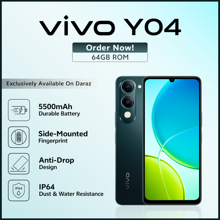 BRAND NEW Vivo Y04 6.74" IPS LCD display 64GB ROM+ 4GB RAM 5500mAh BATTERY CAPACITY  (Dual Sim) 13MP Main camera 5mp selfie 90HZ REFRESH RATE ANDROID 14 PHONES SMART PHONE