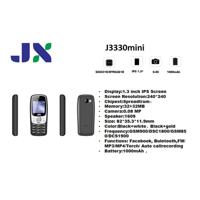 Jx J3330 mini phone 1.3" Screen Kabambe Wireless FM Camera,Bright Touch,Facebook,1000mAh Dual Sim featured phones