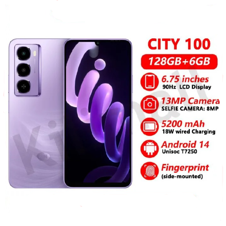 Itel CITY 100 Up to 18(6+12)GB RAM+128GB 6.75“ 90Hz Display Phone Dual SIM 4G Network 13MP Camera 18W Charging 5200mAh Battery Android 14 IP64 Fingerprint Unlock AI Smart Phones