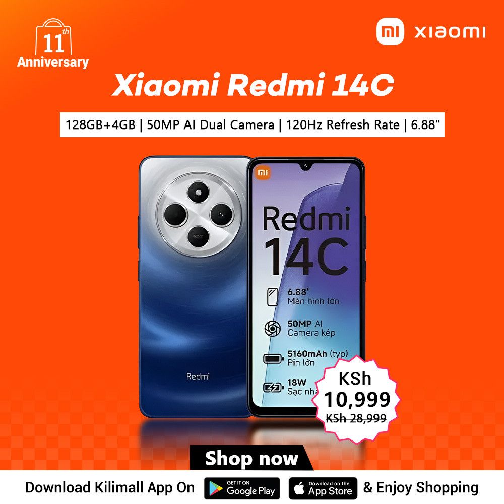 {Anniversary}XIAOMI Redmi 14C 128GB Storage Upto 8(4+4)GB Ram 50MP AI Dual Camera Immersive 6.88" UHD Display Upto 120Hz Refresh Rate Dual Sim 5160mAh typ Battery Elegant glass back cover Smart Phone Midnight Black,128GB + 4GB