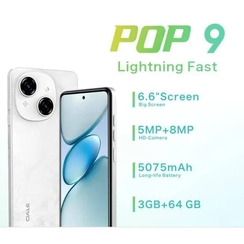 Oale pop 9 4G,Screen size 6.6inches,Dual sim,fingertips enabled,64GB and 3GB Ram,Typ c,Battery 5075mAh battery capacity 8 mp camera Android 13 smartphone
