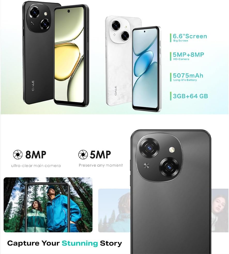 Oale pop 9 4G,Screen size 6.6inches,Dual sim,fingertips enabled,64GB and 3GB Ram,Typ c,Battery 5075mAh battery capacity 8 mp camera Android 13 smartphone