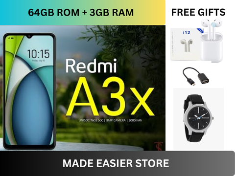 [BRAND NEW] XIAOMI Redmi A3X 6.71" 64GB+3GB RAM 4G Network 5000mAh Battery 8MP AI Camera 10W Fast Charging Fingerprint Sensor Android 14 Smart Phones+FREE GIFTS