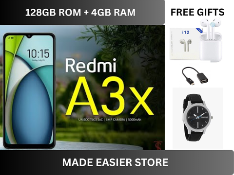 [BRAND NEW] XIAOMI Redmi A3X 6.71" 128GB+4GB RAM 4G Network 5000mAh Battery 8MP AI Camera 10W Fast Charging Fingerprint Sensor Android 14 Smart Phones+FREE GIFTS
