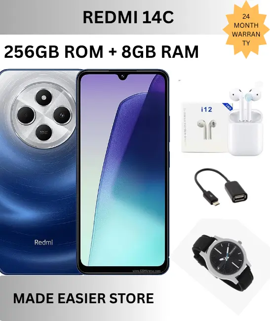 Brand New XIAOMI Redmi 14C 256GB Rom + 8GB Ram 50MP AI Dual Camera Immersive 6.88" UHD Display Upto 120Hz Refresh Rate Dual Sim 5160mAh (typ) Battery Elegant glass back cover Smart Phone + Free GIFTS