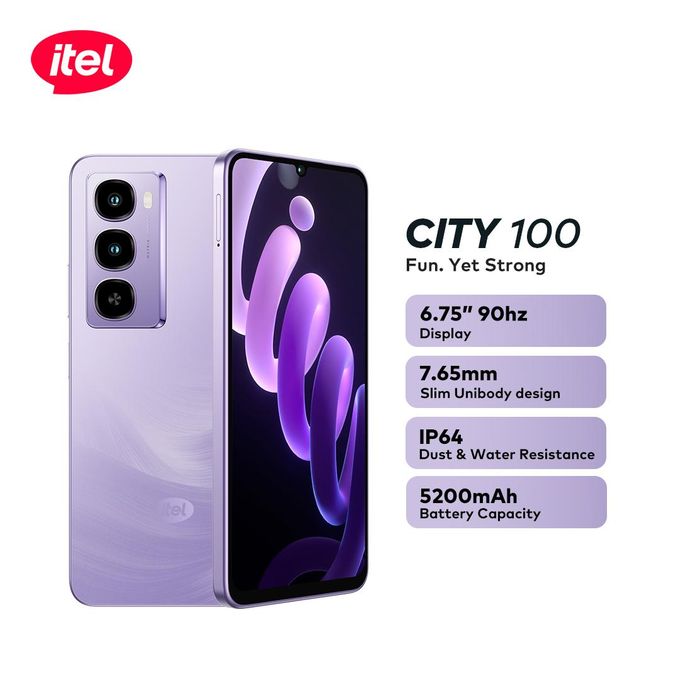 Itel CITY 100 Up to 18(6+12)GB RAM+128GB 6.75“ 90Hz Display Phone Dual SIM 4G Network 13MP Camera 18W Charging 5200mAh Battery Android 14 IP64 Fingerprint Unlock AI Smart Phones