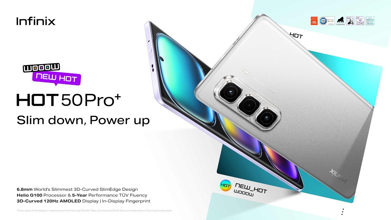 Infinix Hot 50 Pro Plus 256GB+16(8+8)GB 6.78" 3D-Curved AMOLED 120Hz Screen Phone 5000mAh With 33W Type-C 50MP Camera MTK Helio G100 Fingerprint Lock Hot 50 Pro+ Smart Phone