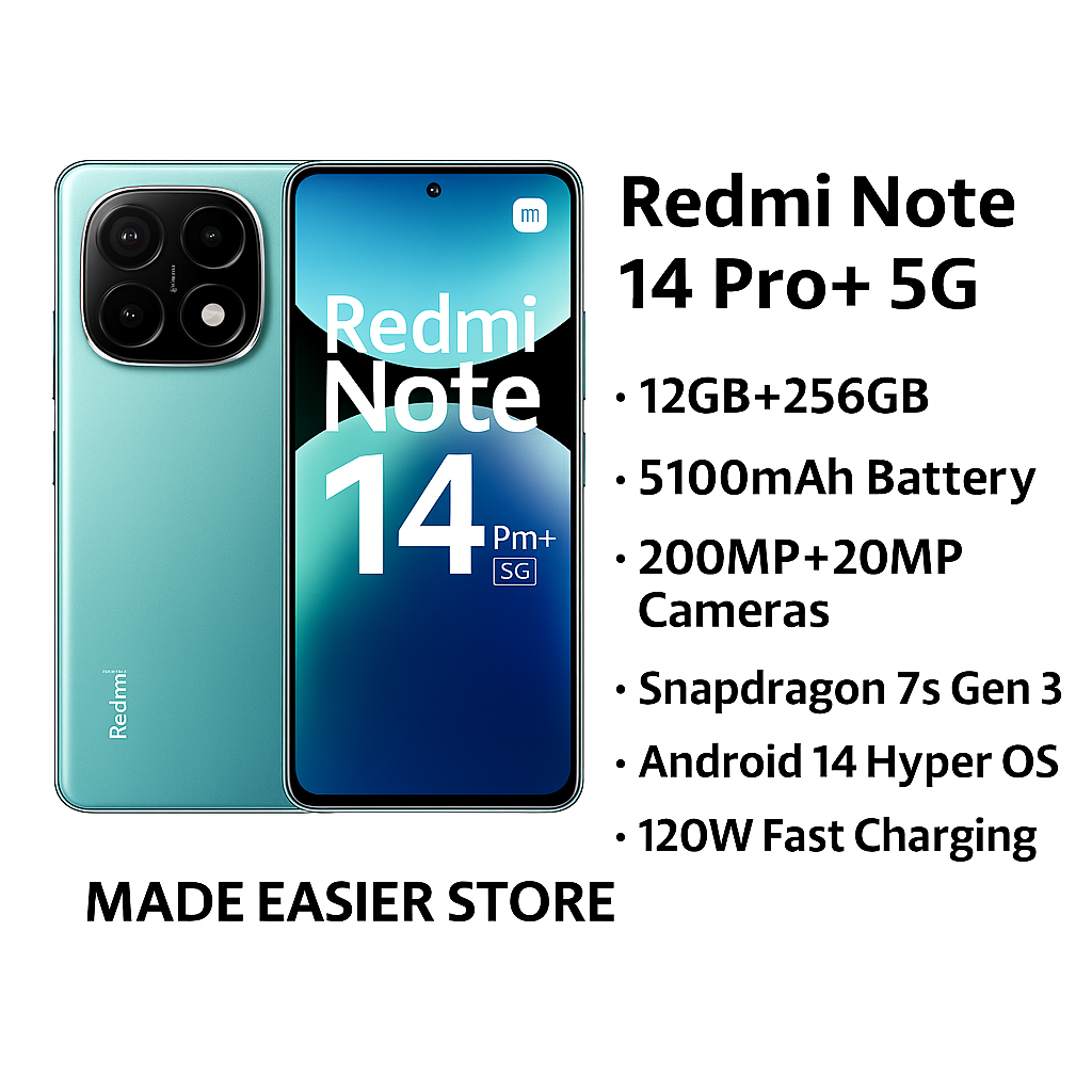 Xiaomi Redmi Note 14 Pro+ 5G 8GB+256GB 6.67" 120Hz Curved AMOLED Display 200MP Camera 5110mAh Battery Dual SIM IP68Water/Dust Resistant In-screen Fingerprint 120W Note 14 Pro Plus Smart Phone