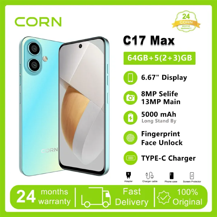 [Latest Deals ] CORN C17 MAX 64GB Storage + 5GB (2+3)GB Extended Ram 6.67'' HD Hole screen  5000mAh Battery 3G network 13MP ultra camera 8MP Ai camera Dual speaker side-fingerprint smartphone
