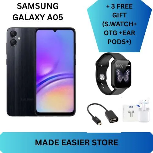 LIMITED DISCOUNT !!!! BRAND NEW Samsung Galaxy A05, 6.7", 90HZ, 4GB RAM + 64GB ROM, 50MP, 5000mAh COMES WITH FREE GIFTS (SMARTWATCH+ OTG CABLE + EAR PODS) FOR YOU