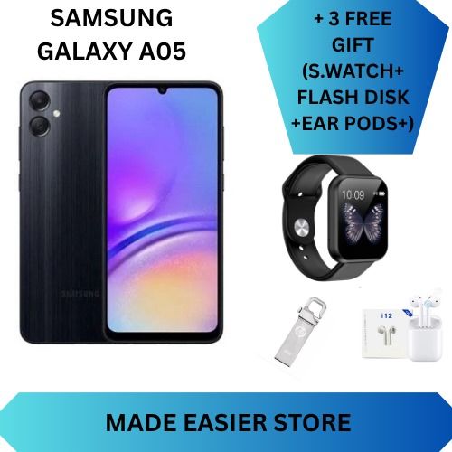 LIMITED DISCOUNT !!!! BRAND NEW Samsung Galaxy A05, 6.7", 90HZ, 4GB RAM + 64GB ROM, 50MP, 5000mAh COMES WITH FREE GIFTS (SMARTWATCH+ EAR PODS +FLASH DRIVE) FOR YOU