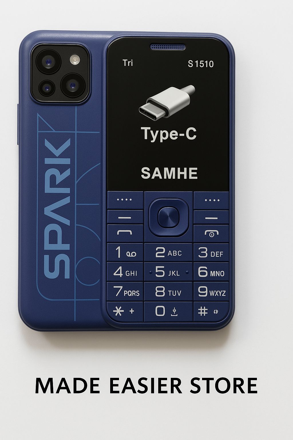 SAMHE S1510 TYPE C ,Triple SIM Feature Phone 1.77`` SCREEN DISPLAY with Torch Light, 2500mAh Battery, Wireless FM, Palmchat, Operamini, Camera & BT USB Ports Kabambe, Katululu