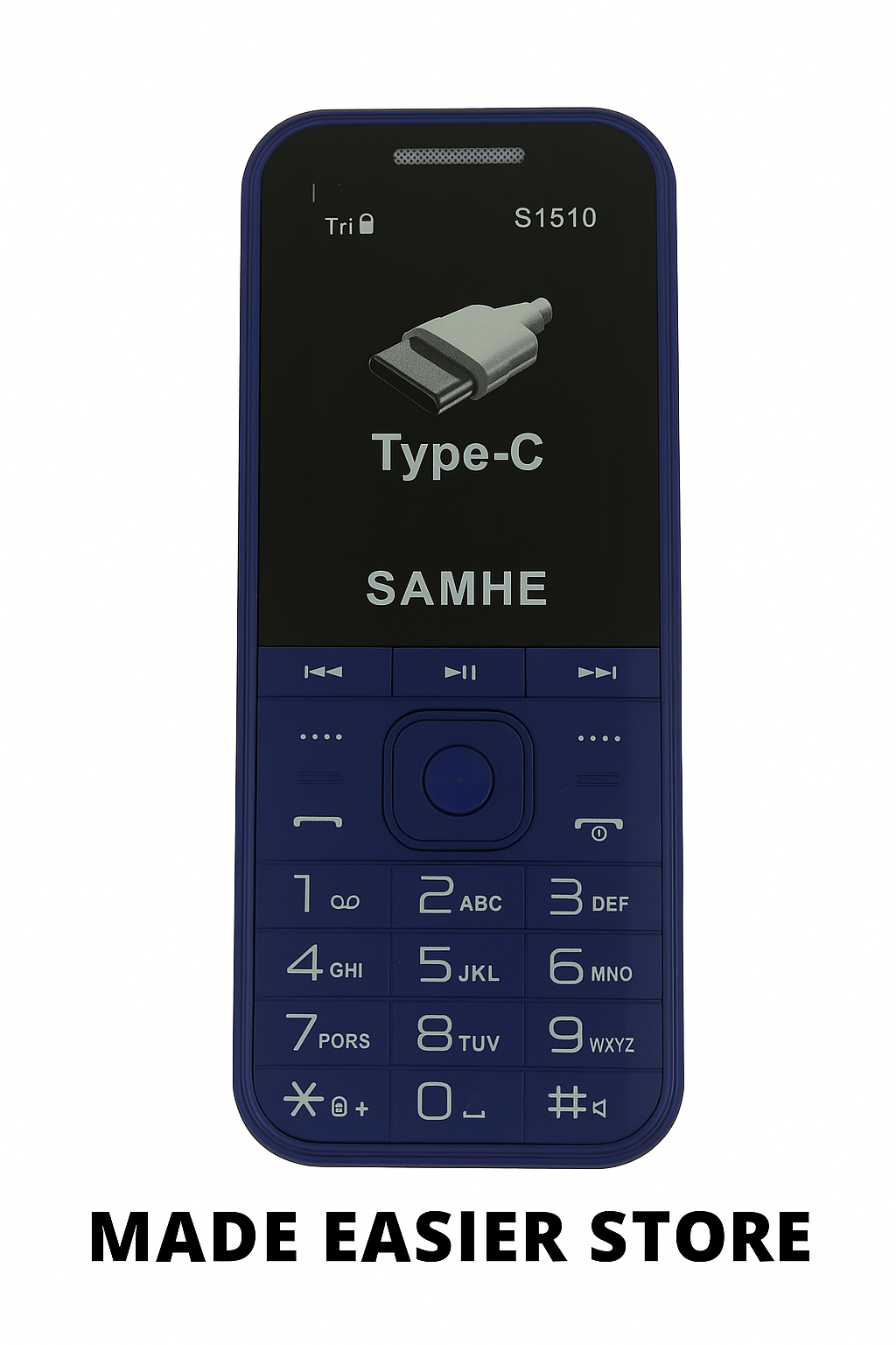 SAMHE S1510 TYPE C ,Triple SIM Feature Phone 1.77`` SCREEN DISPLAY with Torch Light, 2500mAh Battery, Wireless FM, Palmchat, Operamini, Camera & BT USB Ports Kabambe, Katululu