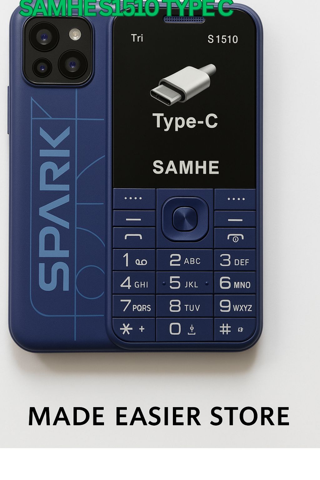 SAMHE S1510 TYPE C ,Triple SIM Feature Phone 1.77`` SCREEN DISPLAY with Torch Light, 2500mAh Battery, Wireless FM, Palmchat, Operamini, Camera & BT USB Ports Kabambe, Katululu