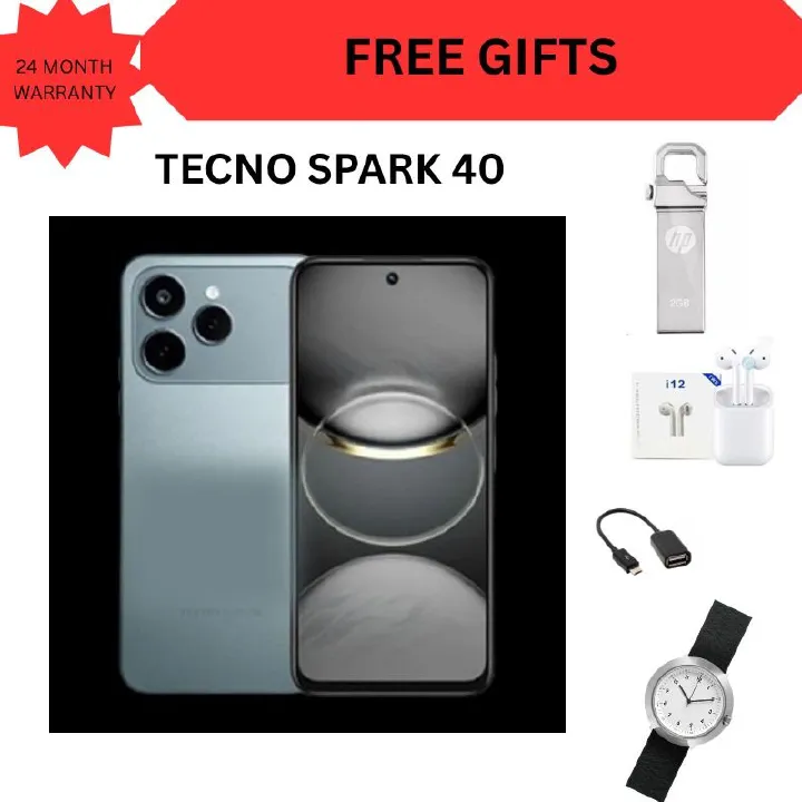 Tecno Spark 40 128GB + 8GB(4+4GB EXTENDED) 6.67'' Hole Screen Camera 50MP Main Camera 8MP Front Camera5200mAh BatterySide Fingerprint Free call without signal smartphone + FREE GIFTS FOR YOU