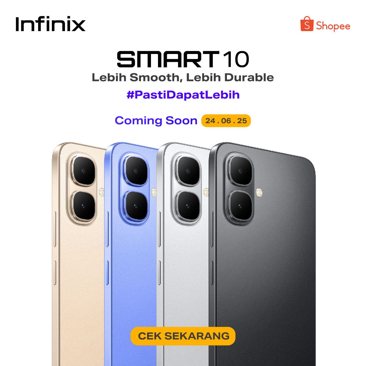 Infinix Smart 10 Plus 6.67" 120Hz IPS LCD Screen, 128GB Storage + 4GB RAM, 6000 mAh Battery, 8MP Rear & 8MP Front Camera, Android 15, Dual SIM, Side Fingerprint, Stereo Speakers, USB-C, FM Radio Smart