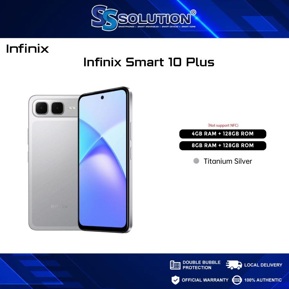 Infinix Smart 10 Plus 6.67" 120Hz IPS LCD Screen, 128GB Storage + 4GB RAM, 6000 mAh Battery, 8MP Rear & 8MP Front Camera, Android 15, Dual SIM, Side Fingerprint, Stereo Speakers, USB-C, FM Radio Smart