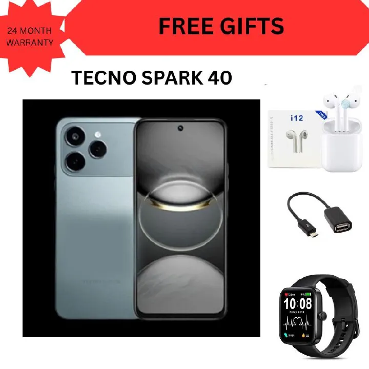 Tecno Spark 40 128GB + 8GB(4+4GB EXTENDED) 6.67'' Hole Screen Camera 50MP Main Camera 8MP Front Camera5200mAh BatterySide Fingerprint Free call without signal smartphone + FREE GIFTS FOR YOU