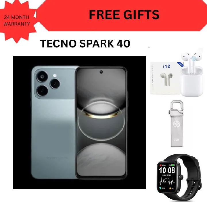 Tecno Spark 40 128GB + 8GB(4+4GB EXTENDED) 6.67'' Hole Screen Camera 50MP Main Camera 8MP Front Camera5200mAh BatterySide Fingerprint Free call without signal smartphone + FREE GIFTS FOR YOU