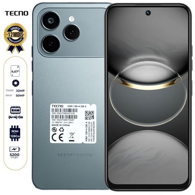 Tecno Spark 40 128GB + 8GB(4+4GB EXTENDED) 6.67'' Hole Screen Camera 50MP Main Camera 8MP Front Camera 45W Super Charging 5200mAh BatterySide Fingerprint Free call without signal smartphone free cover