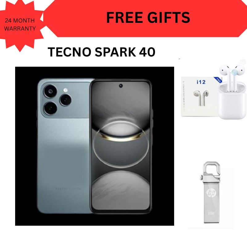 Tecno Spark 40 128GB + 8GB(4+4GB EXTENDED) 6.67'' Hole Screen Camera 50MP Main Camera 8MP Front Camera5200mAh BatterySide Fingerprint Free call without signal smartphone + FREE GIFTS FOR YOU