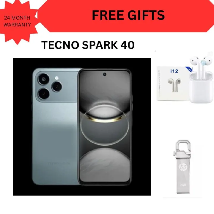 Tecno Spark 40 128GB + 8GB(4+4GB EXTENDED) 6.67'' Hole Screen Camera 50MP Main Camera 8MP Front Camera5200mAh BatterySide Fingerprint Free call without signal smartphone + FREE GIFTS FOR YOU