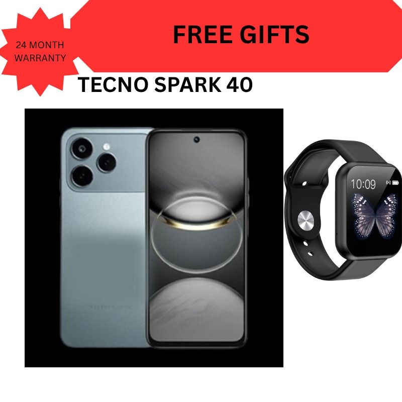 Tecno Spark 40 128GB + 8GB(4+4GB EXTENDED) 6.67'' Hole Screen Camera 50MP Main Camera 8MP Front Camera5200mAh BatterySide Fingerprint Free call without signal smartphone + FREE GIFTS FOR YOU