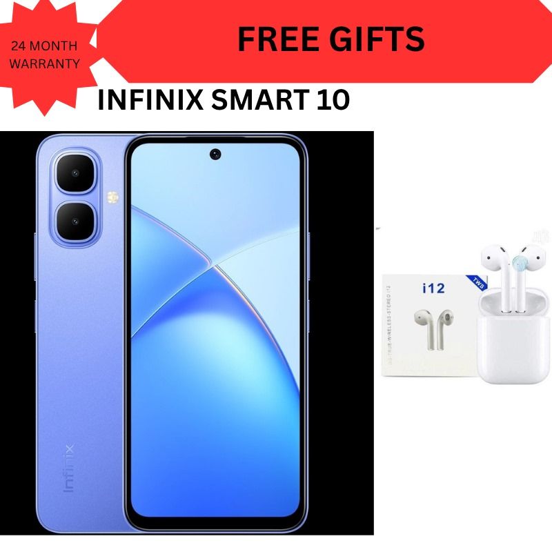 Infinix Smart 10 6.67" IPS LCD Screen, 64GB Storage + 6GB(3 +3GB RAM Extended)5000 mAh Battery, 8MP+2MP Dual Rear 8MP SELFIE Android 15, Dual SIM, Side Fingerprint phone smartphone +FREE GIFTS FOR YOU