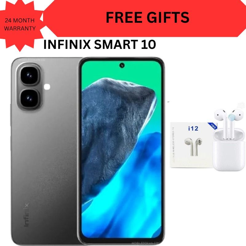 Infinix Smart 10 6.67" IPS LCD Screen, 64GB Storage + 6GB(3 +3GB RAM Extended)5000 mAh Battery, 8MP+2MP Dual Rear 8MP SELFIE Android 15, Dual SIM, Side Fingerprint phone smartphone +FREE GIFTS FOR YOU
