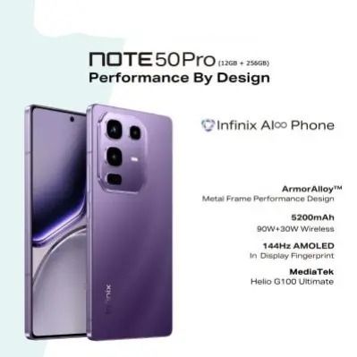 Infinix Note 50 PRO 256GB+16GB (8+8)GB RAM 6.78" 144Hz Screen Dual SIM Phone 90W 5200mAh 50MP Camera Android 15 MediaTek Helio G100 Ultimate Smart AI Phones-Free Gift