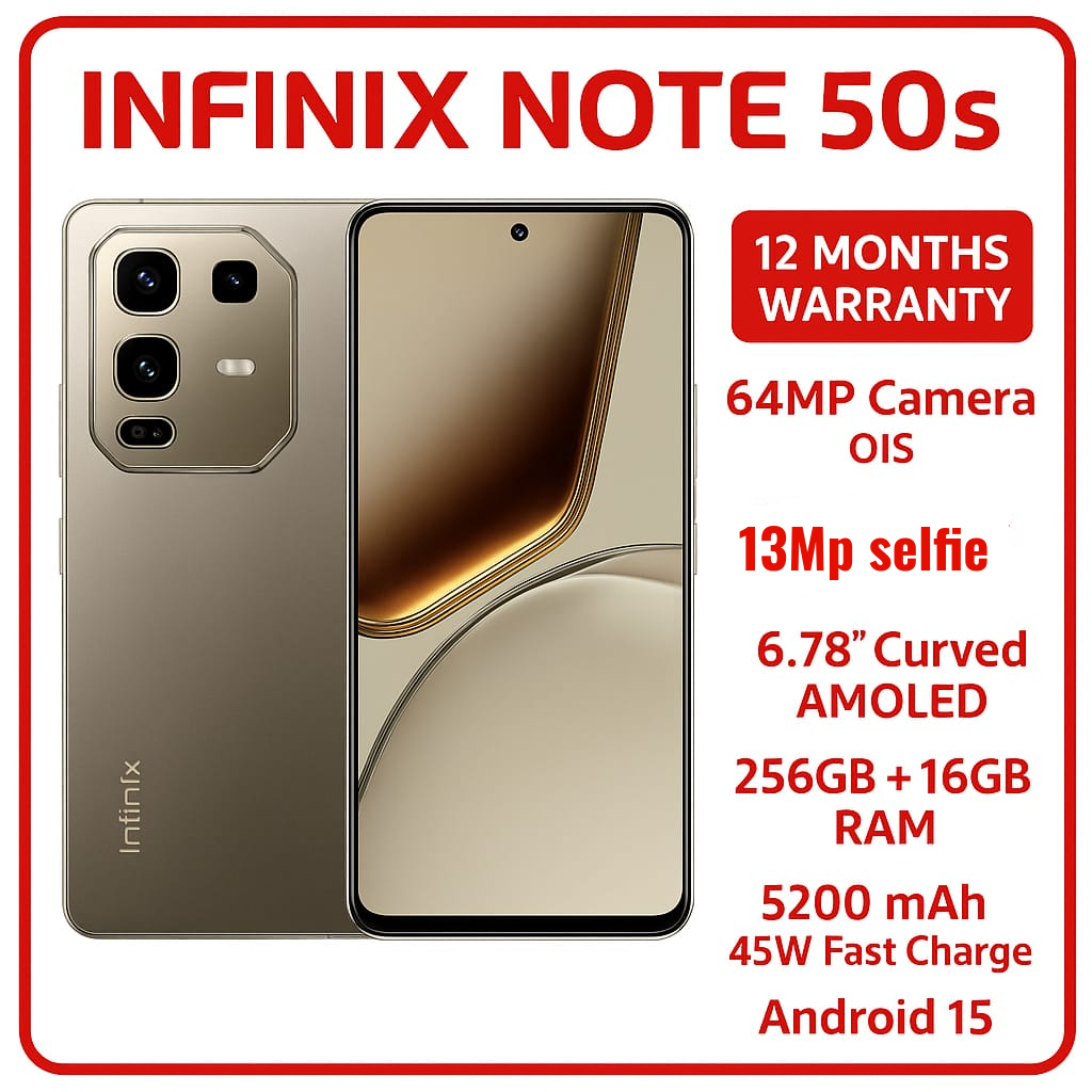 Infinix Note 50s 5G 256GB+16GB RAM (8+8GB EXTENDED) 6.78" 144Hz Amoled Dual SIM Phone 64MP Camera 5200mAh Battery 45W Charging MediaTek Dimensity 7300 Ultimate Smart Phones Smartphone