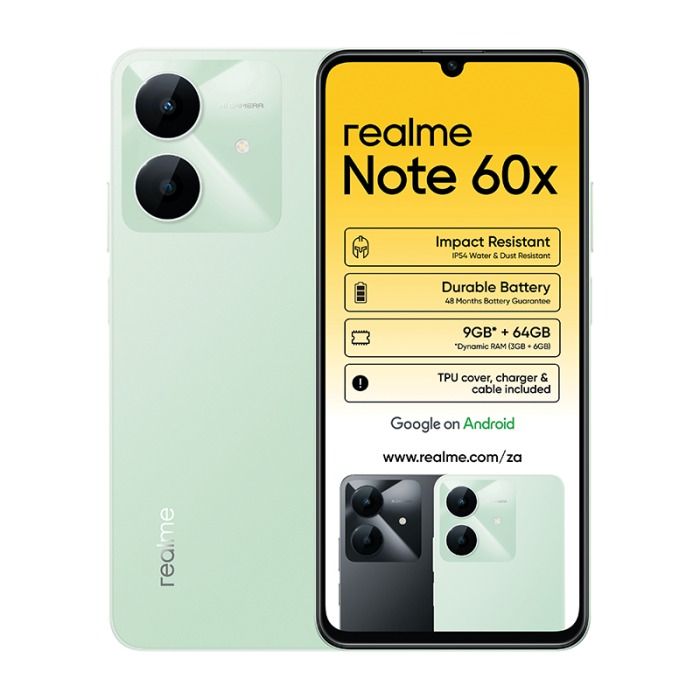 LIMITED DISCOUNT!! Brand New Realme Note 60x 6.74" IPS LCD Display, 3GB RAM+64GB ROM, 5000mAh, Android 14, 8MP Rear & 5MP Front Camera, Dual SIM, Fingerprint (side-mounted) - Smartphones