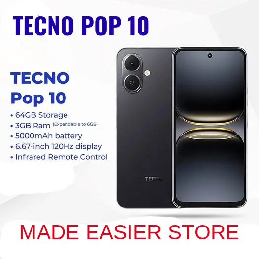 NEW ARRAIVAL! TECNO POP 10 64GB ROM + 6GB RAM (3+3GB EXTENDED)6.67 inch FHD 5000mAh Battery 13MP Main Camera Dual SIM 4.5G FAST NETWORK Android 15 (Go Edition) Mobile Phones > Smart Phones