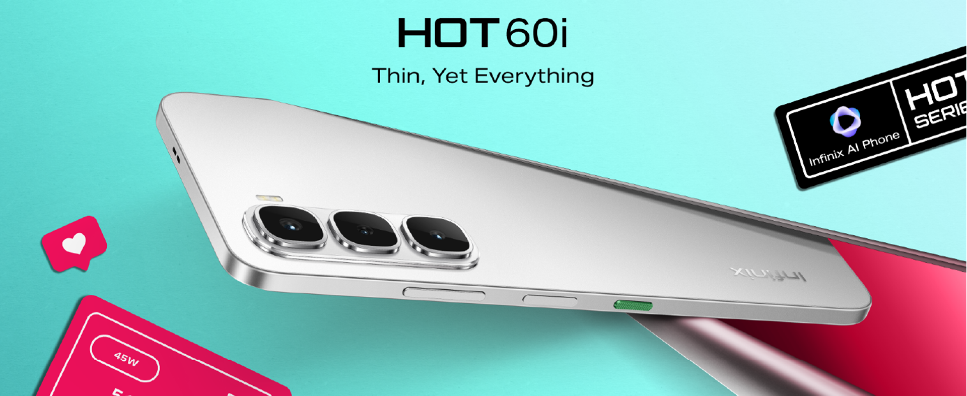 [Pre-sale] Infinix Hot 60i 128GB+12(6+6)GB 6.7" 120Hz Screen 4G Phone Dual SIM 5160mAh Battery 45W Charging 50MP Camera Fingerprint Lock Android 15 G81 Smart AI smart Phones