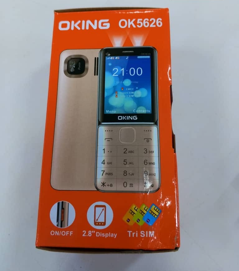 (ON OFFER) BRAND NEW OKING OK5626 TRIPLE SIM PHONE 2.8" SCREEN KABAMBE/KATULULU/FEATURE PHONE/MULIKA MWIZI WIRELESS FM CAMERA BRIGHT TOUCH BATTERY CAPACITY 2500MAH TRIPLE SIM FEATURED PHONE