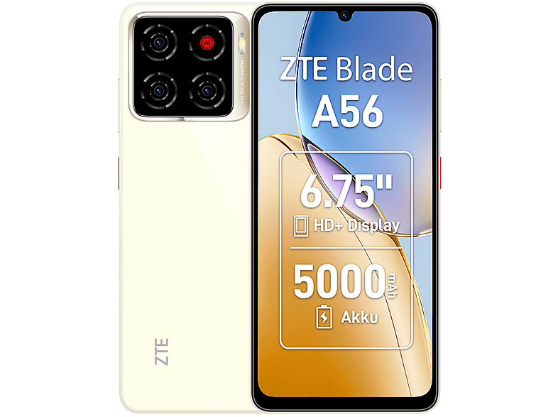 ZTE Blade A56 128GB ROM + 12GB (4+8GB EXTENDED RAM)6.75``HD+ screen display with 90Hz Refresh rate 13mp rear camera 5.0mp selfie  5000mAh battery capacity Dual SIM 4G Android 15 Smart Phones