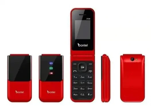 Bontel 2720 1.77"Display Flip Phone. MP3,MP4,FM Radio, Flash Torch 1000mAh-Red